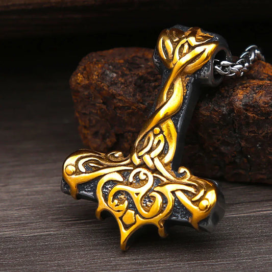 Golden Mjolnir Amulet